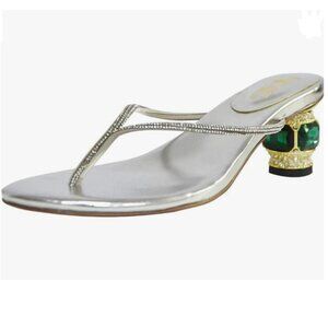 Silver Crystal Heel Sandals Casual Flip Flops Open Toe Daily Wearing Slippers